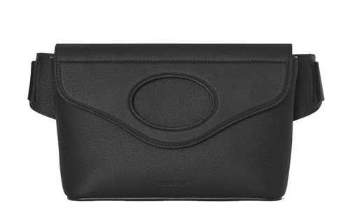 Burberry Pocket Bag Flap Closure Grain Leather Pocket Fanny Pack Men"s Black