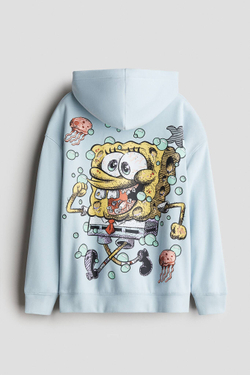 H&M Толстовка с капюшоном и принтом, голубой