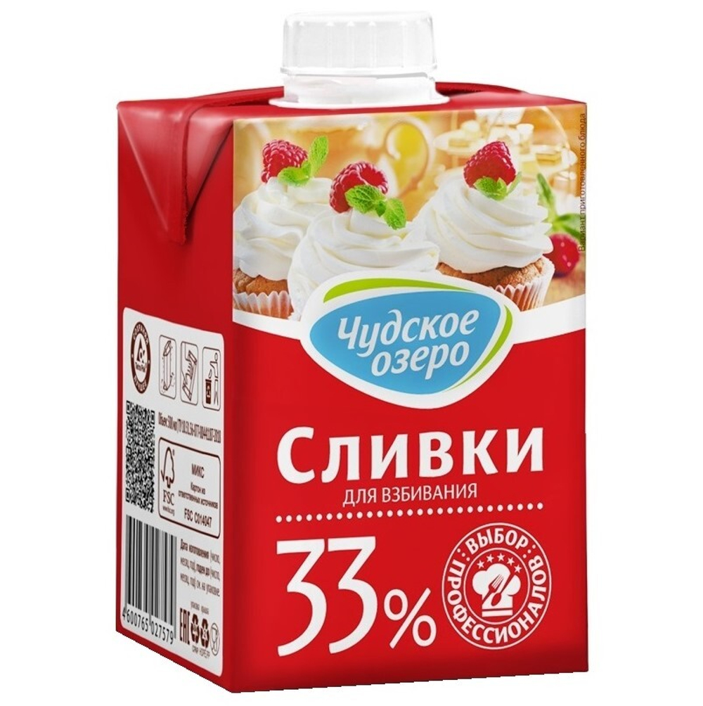Сливки животные "Чудское Озеро" 33%, 500мл/упак