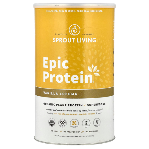 Sprout Living, Epic Protein®, органический растительный протеин и суперпродукты, ваниль и лукума, 912 г (2 фунта)