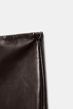 ZARA ЮБКА МИДИ ИЗ 100% КОЖИ — ZW COLLECTION, КОРИЧНЕВЫЙ