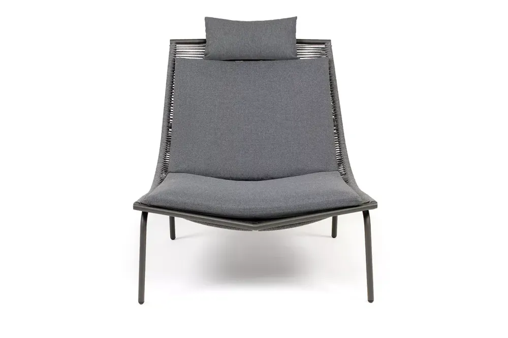 "Авиньон" кресло плетеное из роупа, каркас алюминий серый (RAL7022) муар, роуп серый круглый, ткань темно-серая 027