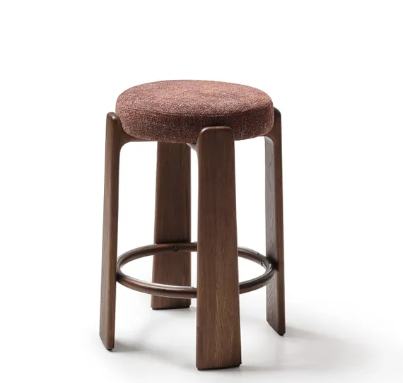 Granite Барный табурет из коричневого шенилла и массива ясеня в отделке орех 75 см