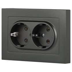 Розетка Intro Accent 6-205-07 двойная с заземлением 2X2P+E Schuko 16А-250В IP20 СУ AL/CU графит | Intro