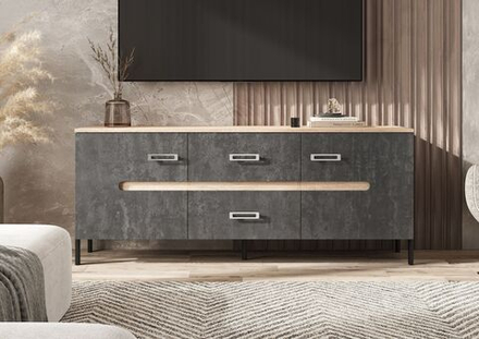 Тумба под телевизор напольная Металл сонома/Бетон графит 160х42х65