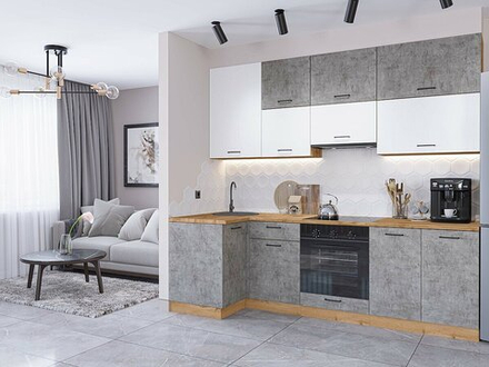 Угловая модульная кухня Флэт-04 White In 2S/Temple Stone 2S - Дуб Вотан 2340*1000/2500*600