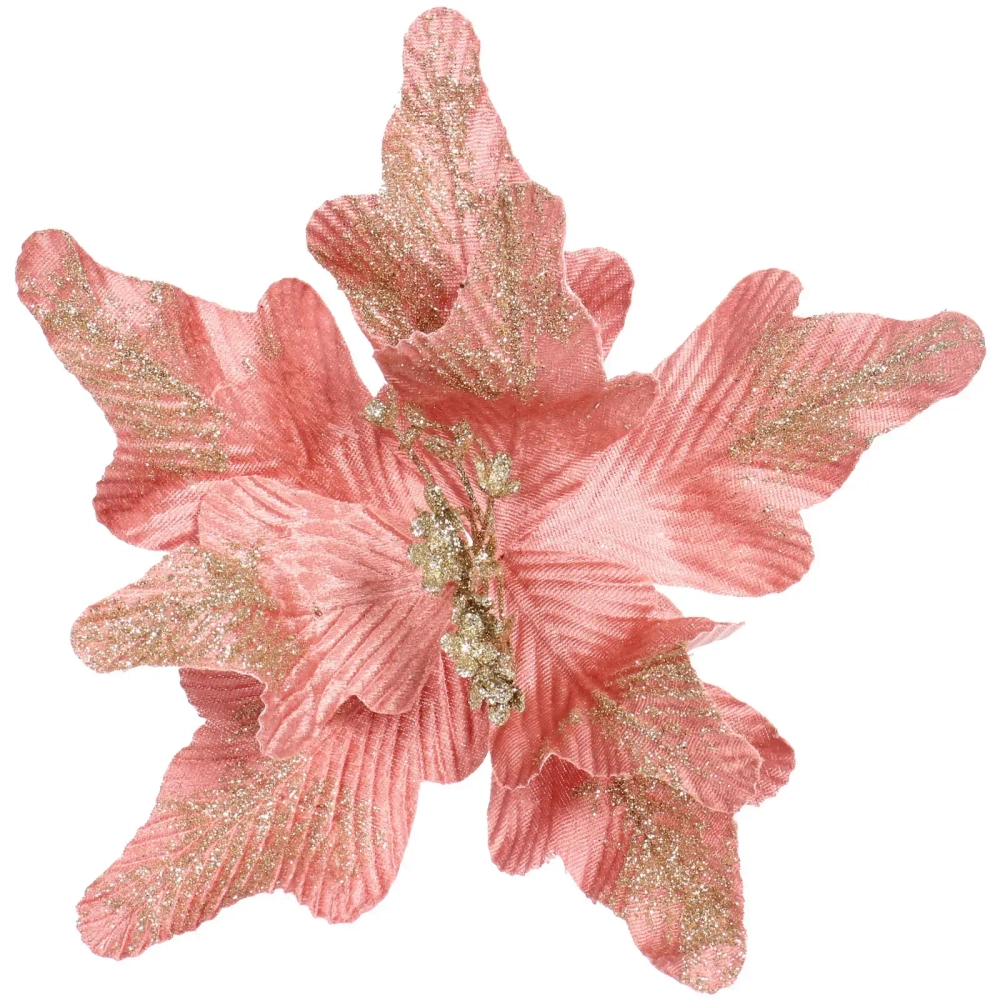 Украшение новогоднее «Пуансеттия - Нежность» 25 см, Розовое золото