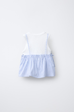 ZARA ТОП В ПОЛОСКУ С ФУТБОЛКОЙ В РУБЧИК, СИНИЙ