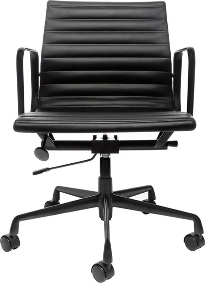 Культовое офисное кресло Eames Ribbed EA 117 из черной кожи с черным каркасом | Купить в Hallberg.ru