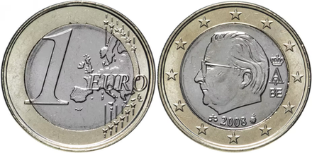 Бельгия 1 евро, 2008 Король Альберт II XF