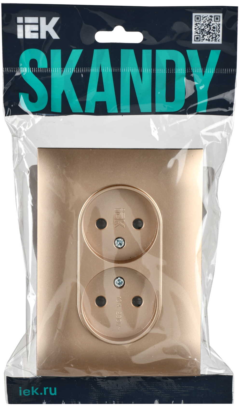 SKANDY Розетка 2-местная без заземления без защитных шторок 10А в сборе SK-R10Sa песочный IEK