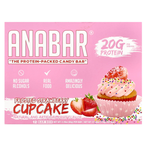 The Anabar, The Protein-Packed Candy Bar®, кекс с глазурью из клубники, 12 батончиков по 65 г (2,29 унции)