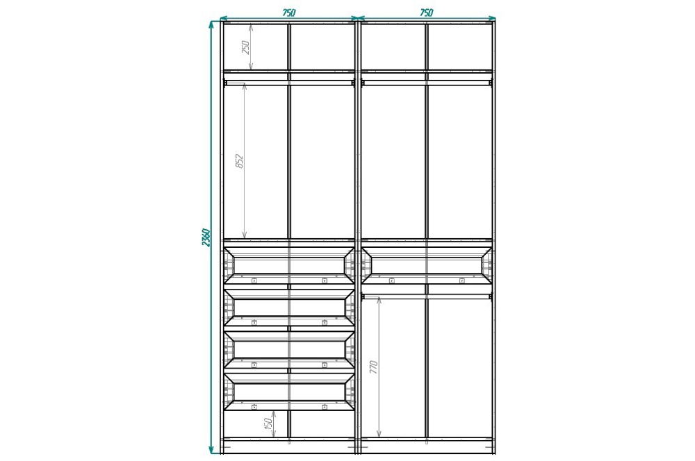 Гардероб PAX IKEA (комбинация) с 5 ящиками 150x58x236 см (белый) 150*58*236 см, Белый   Фиеста