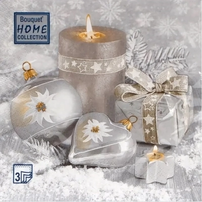 Салфетки бумажные 33*33 Home Collection Classic Праздничный натюрморт. Серебро, 3 сл., 20л