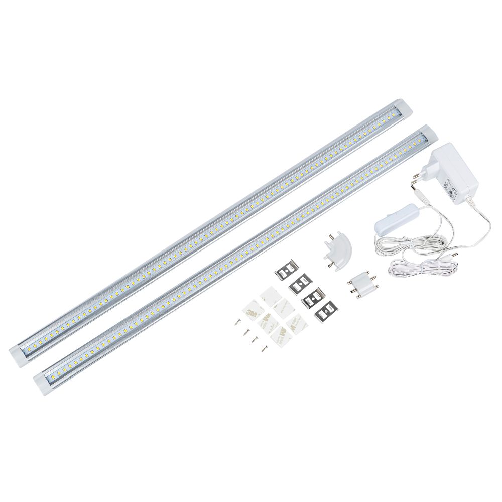 ULM-F45-2x6W-4500K IP20 SILVER Светильники светодиодные для мебели. набор из 2-х шт. Механический выключатель. 600x25x8мм. 2x500Lm. ТМ Uniel