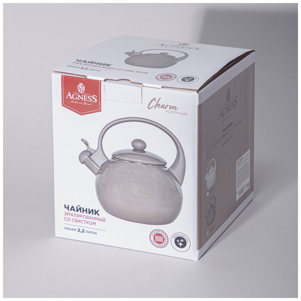 ЧАЙНИК AGNESS ЭМАЛИРОВАННЫЙ СО СВИСТКОМ СЕРИЯ "CHARM", 2,2Л