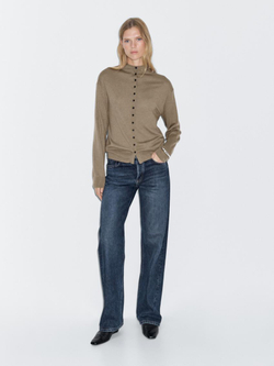 Massimo Dutti Вязаный кардиган с воротником-стойкой, зеленоватый