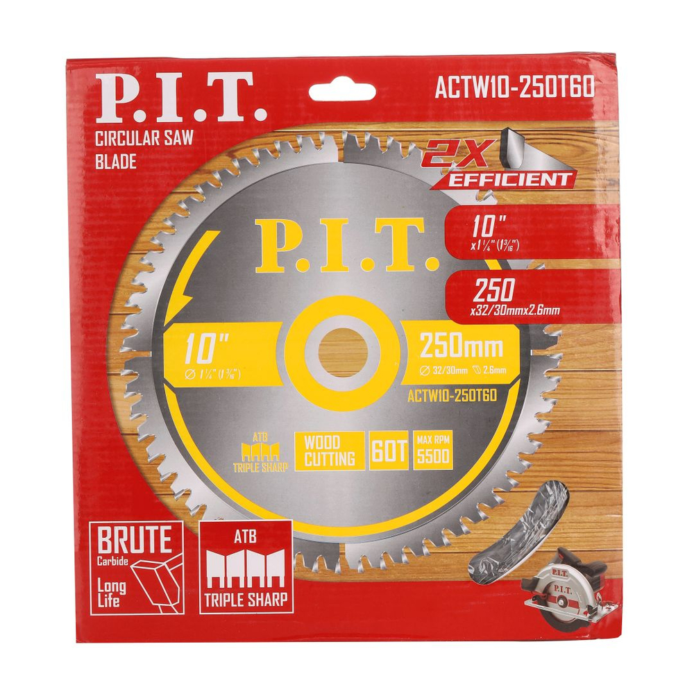 (ХОС) Диск пильный по дереву P.I.T. 250x32/30x2,6 мм 60T (ACTW10-250T60)