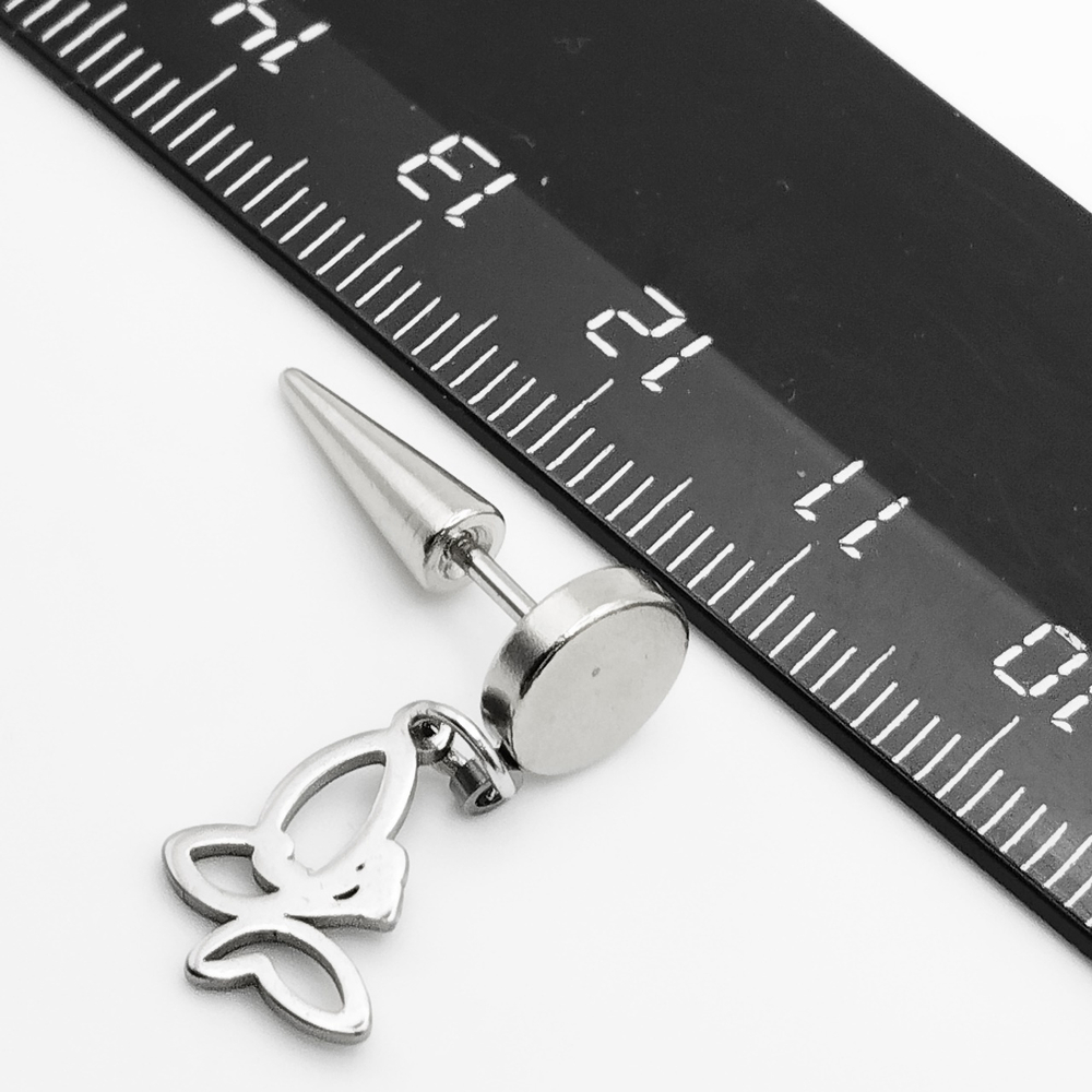 Серьга (1шт) гвоздик "Бабочка", закрутка - конус. Сталь 316L