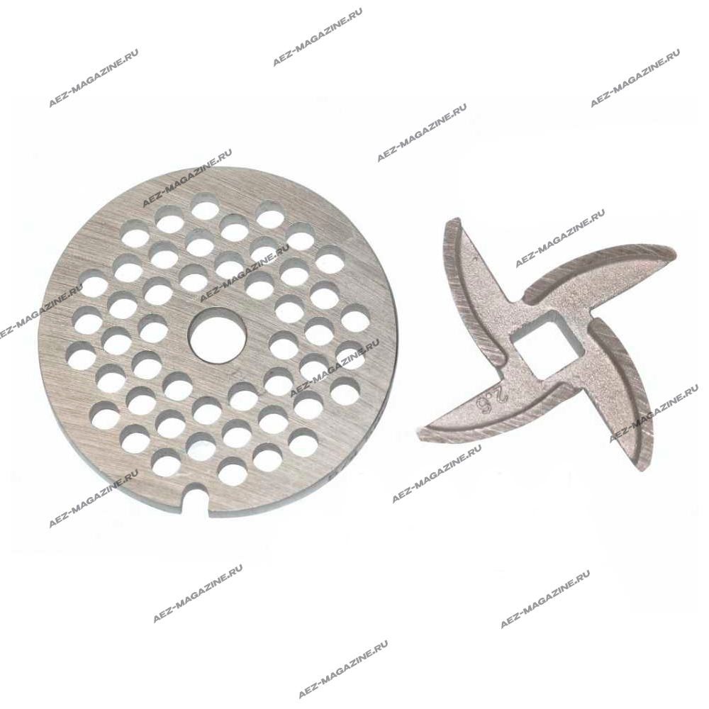 Набор для мясорубок решетка D-53х8,4мм, H-5,6мм + нож 4 грани 8,4х8,4мм, D-47мм, H-7,6мм