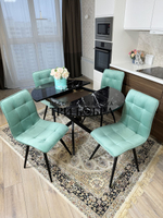 Круглый стеклянный раздвижной стол "Черный оникс" и стулья "ГУЧИ" тиффани