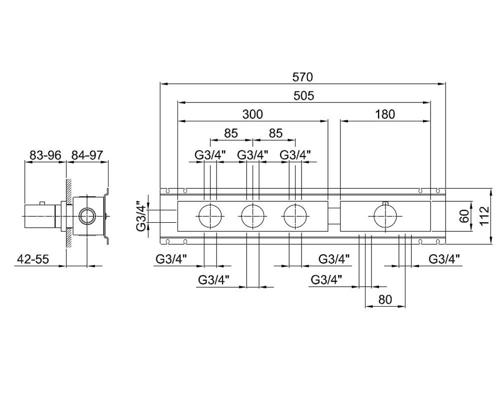 Fantini Встраиваемая часть термостата и тройного зап. вентиля 19 00 D203A