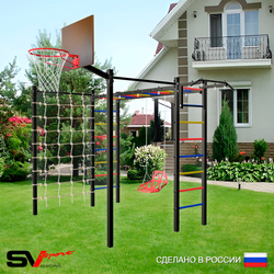 Уличная шведская стенка Sv Sport рукоход с комплектом турник прямой 2шт У5376К (Турник/Со спинкой/Щит баскет/Сетка)