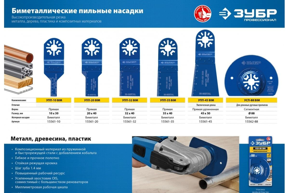 Универсальная прямая пильная насадка УПП-35 (35x40 мм) Зубр 15561-35
