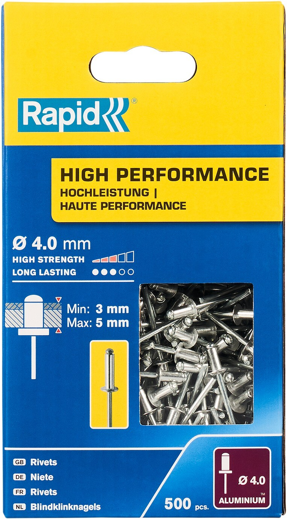 RAPID R:High-performance-rivet, 4.0 х 8 мм, 500 шт, алюминиевая высокопроизводительная заклепка (5001432)