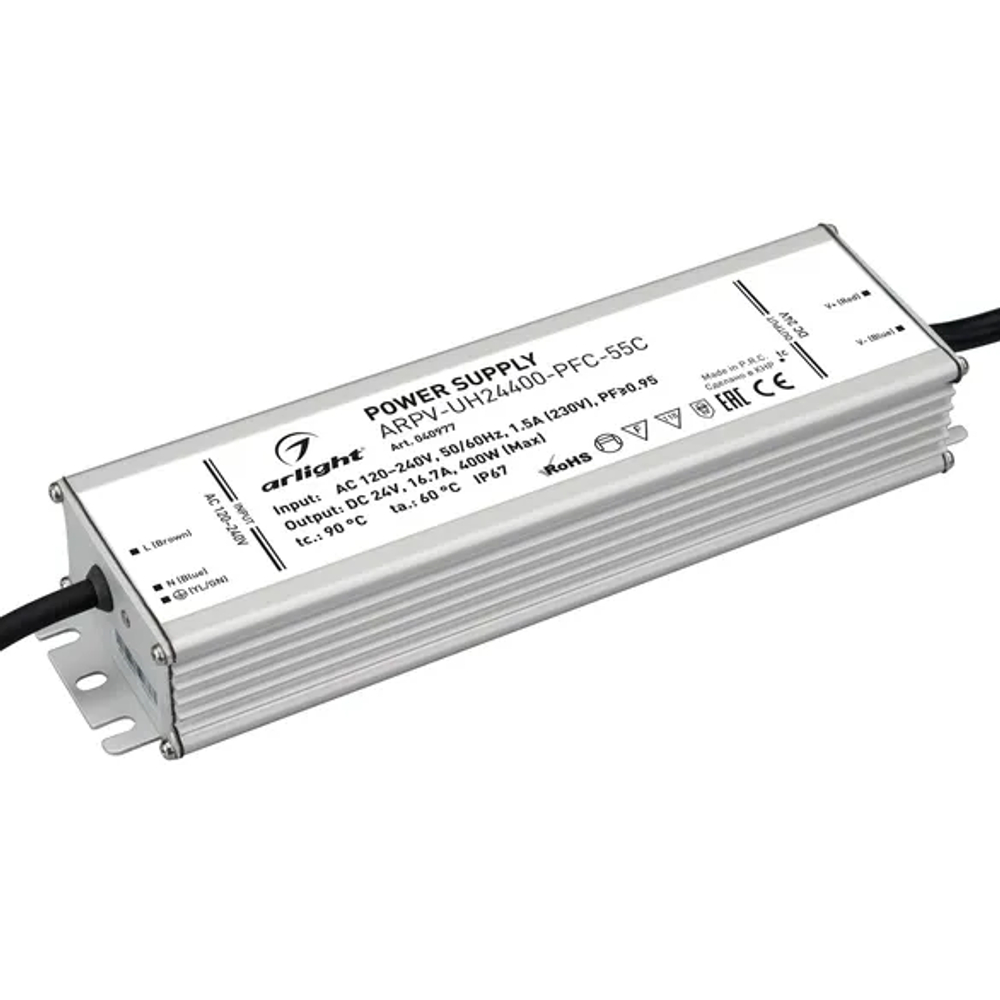 Блок питания ARPV-UH24400-PFC-55C (24V, 16.7A, 400W) (Arlight, IP67 Металл, 5 лет) 040977