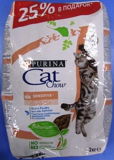 Сухой корм Cat Chow® для кошек с чувствительным пищеварением с домашней птицей и лососем, пакет 1,5+0,5 кг