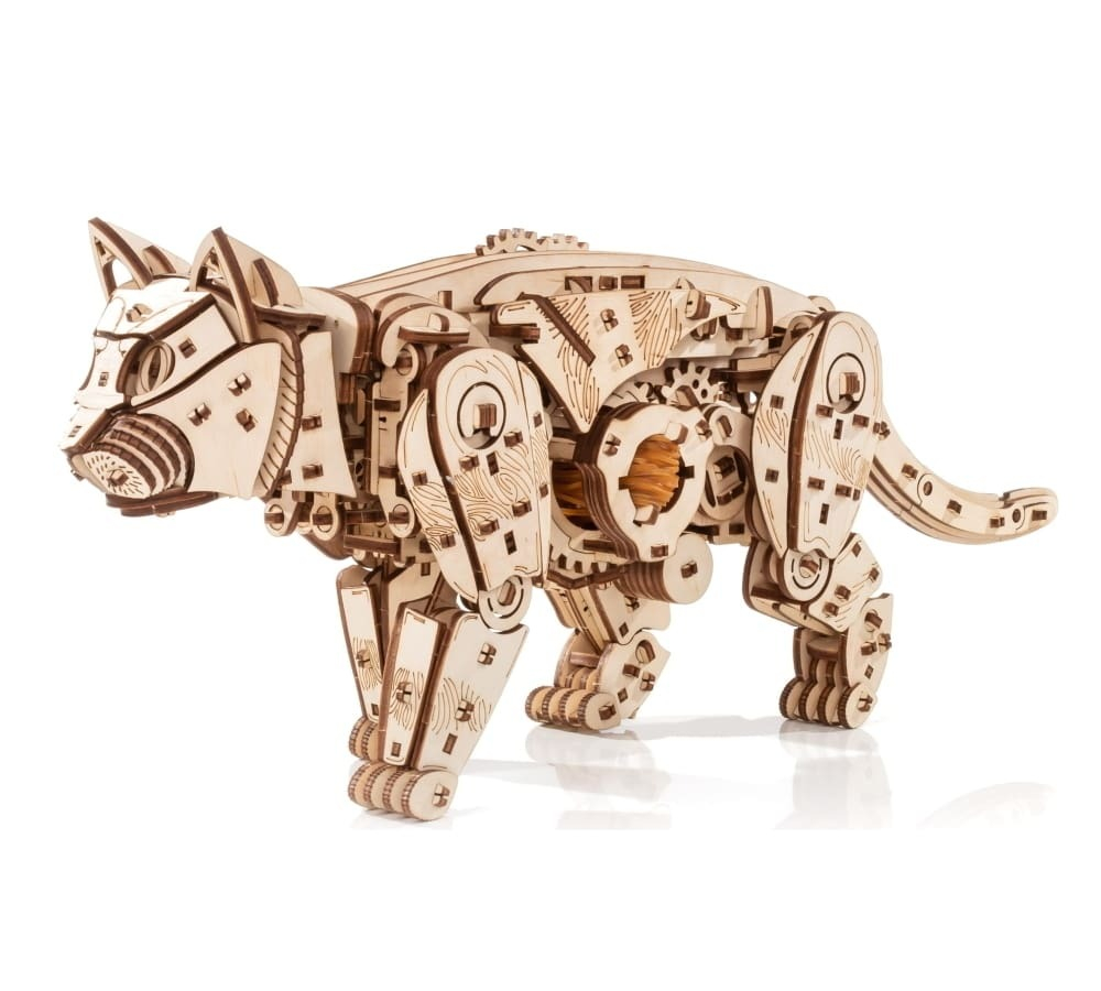 Механический Кот от Eco Wood Art (EWA) - Деревянный конструктор, сборная механическая модель, 3D Пазл
