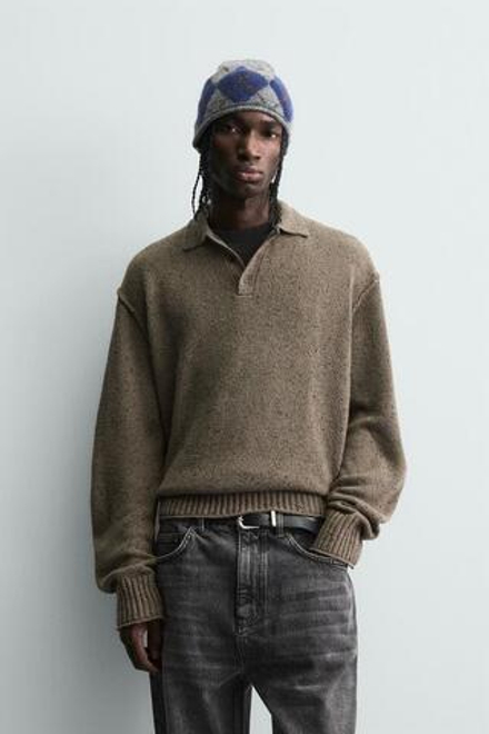 ZARA ТРИКОТАЖНОЕ ПОЛО СВОБОДНОГО КРОЯ, КОРИЧНЕВЫЙ