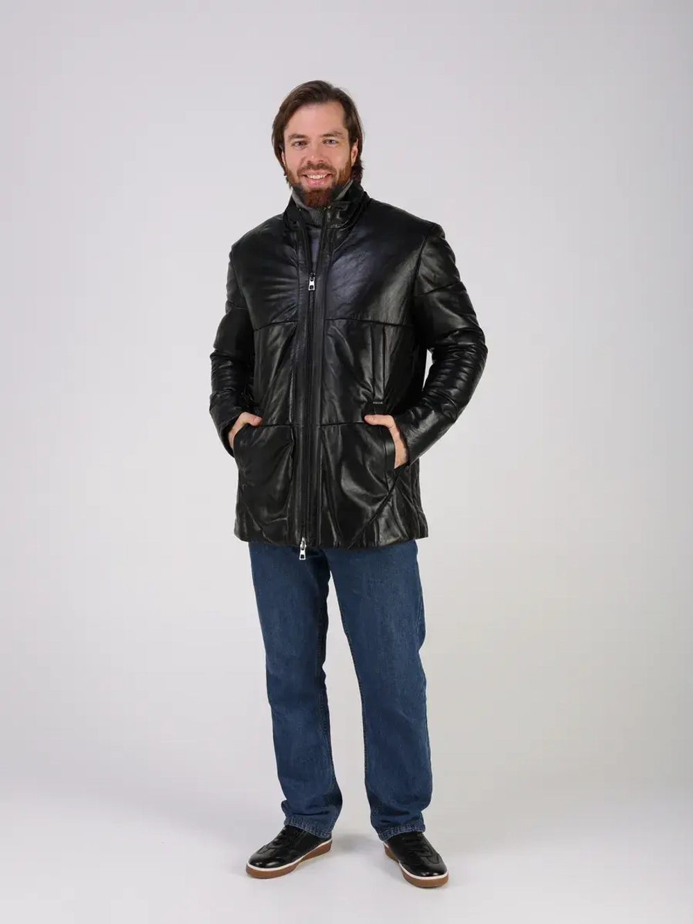 Куртка зимняя кожаная с капюшоном пуховик