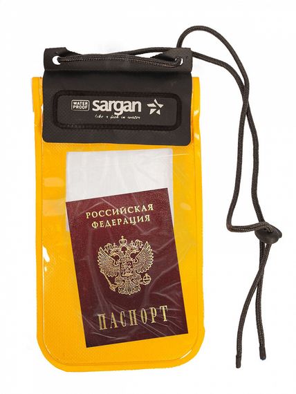 Чехол водонепроницаемый Sargan Сухов ОК для телефона с окном для документов 12см*18см желтый