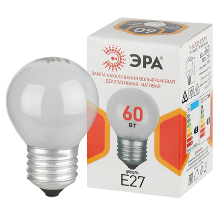 Лампочка ЭРА P45 60Вт Е27 / E27 230В накаливания шар матовый
