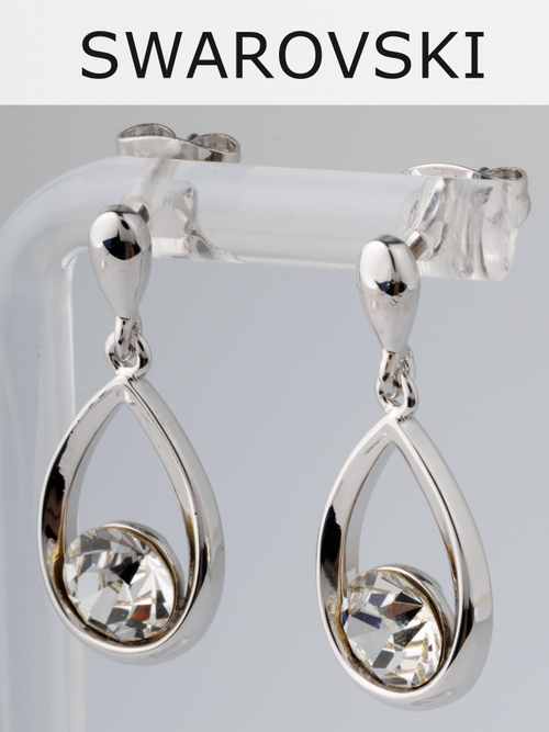 Серьги-капли Белла с белыми кристаллами Swarovski в родии