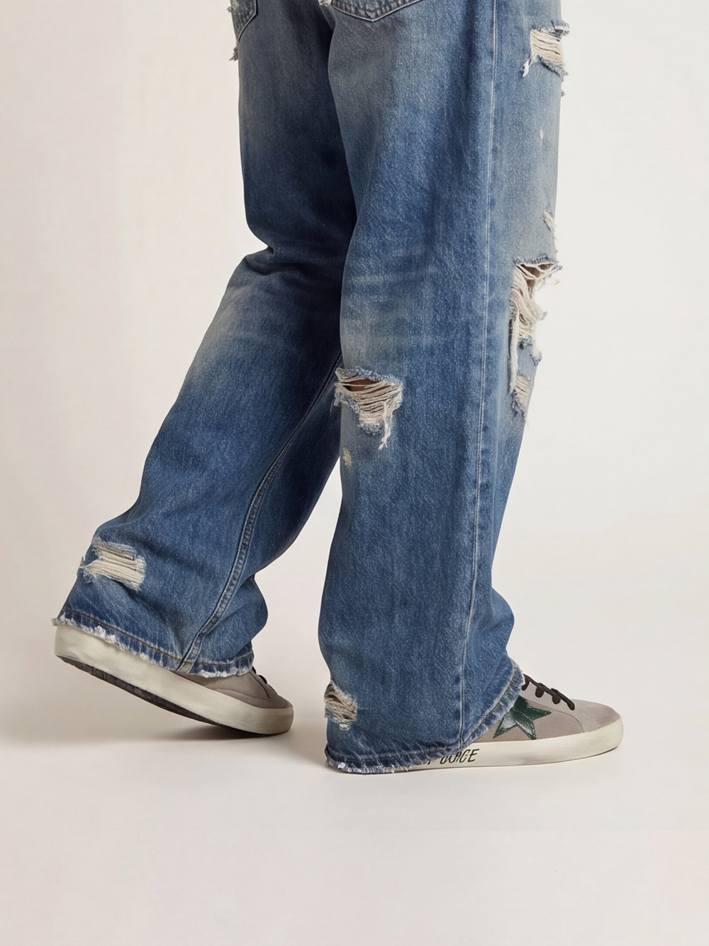 Men's Super-Star in nappa and suede with green croc-print leather star