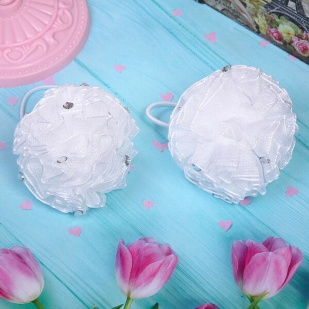 Банты для волос детские 2шт «Кокетка - Magic Girls Mina», со стразами, цвет белый, d-6см