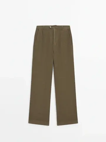 Massimo Dutti Расклешенные брюки из 100% льна, оливковый