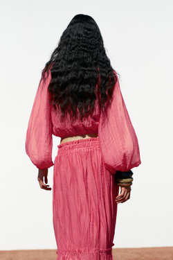 ZARA КРОП-ТОП ИЗ ЖАТОЙ ТКАНИ, МЯГКИЙ РОЗОВЫЙ