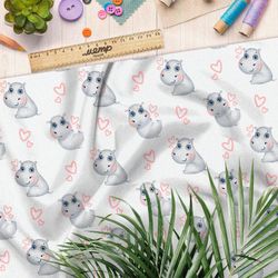 Ткань бязь бегемотики и сердечки