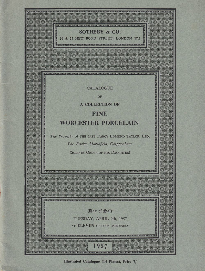 Каталог аукциона Sotheby's, Лондон, Шедевры фарфора Вустер от 9 апреля 1957 года