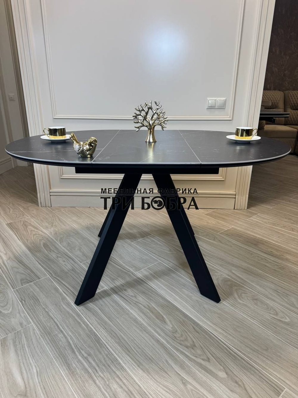 Круглый стол "Бонжур", керамогранит, черный мрамор
