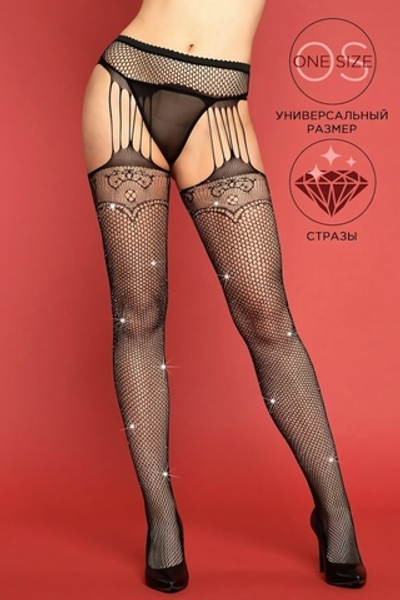 Чулки с поясом и стринги Candy Girl Christabel (Цвет: черный)