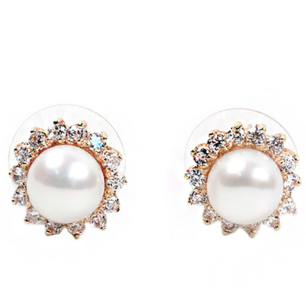 Пусеты "Диана" жемчуг, фианит