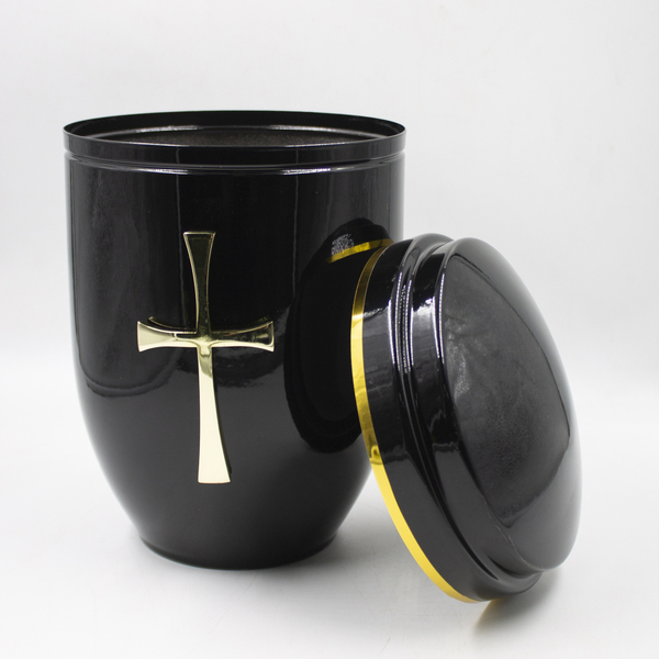 Урна для праха металл черный глянец "Крест"