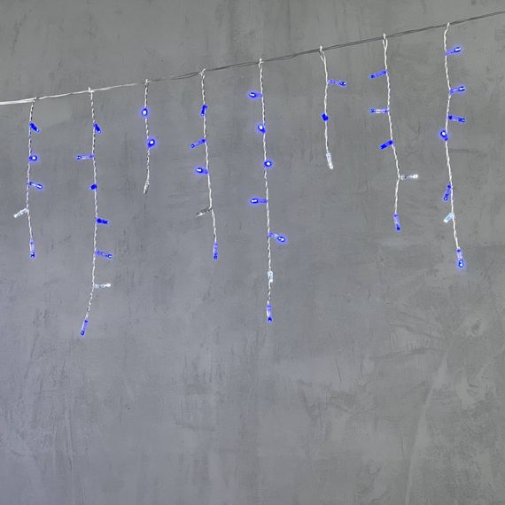 Светодиодная бахрома с колпачком 4,9 x 0,5 м синяя с мерцанием белого диода 220В, 200 LED, провод прозрачный ПВХ, IP65 (PIL200BLWCAP-10-2B)