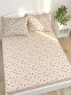 Простынь на резинке Сказка "Розовые бутоны на бежевом" 140х200 см, перкаль