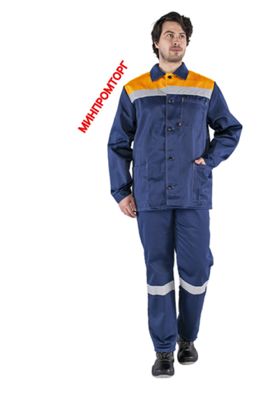 Костюм Стандарт СОП (тк.Смесовая,210) брюки, т.синий/оранжевый